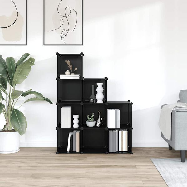 vidaXL Kubbageymslueining me&eth; 9 Ferningum Svartur PP