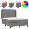 vidaXL H&oacute;lfa&eth; Springr&uacute;m me&eth; D&yacute;nu&LED D&ouml;kkgr&aacute;tt 140x190cm Tauefni