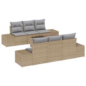 vidaXL Gar&eth;s&oacute;fa sett me&eth; p&uacute;&eth;i 8 pcs Beige og Gr&aacute;tt p&oacute;l&yacute;rattan
