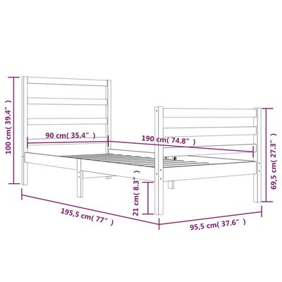 vidaXL Rúmgrind án Dýnu 90x190 cm Gegnheil Fura