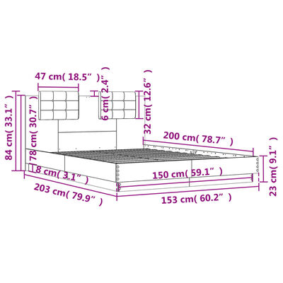 vidaXL Rúmgrind með LED án Dýnu Hvítt 150x200 cm