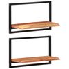 vidaXL Vegghillur 2 stk. 60x25x35 cm Gegnheill Akas&iacute;uvi&eth;ur og St&aacute;l