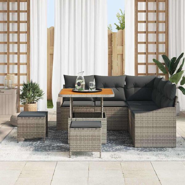 vidaXL Gar&eth;s&oacute;fa sett me&eth; p&uacute;&eth;i me&eth; geymslu 8 pcs Gr&aacute;r Poly rattan