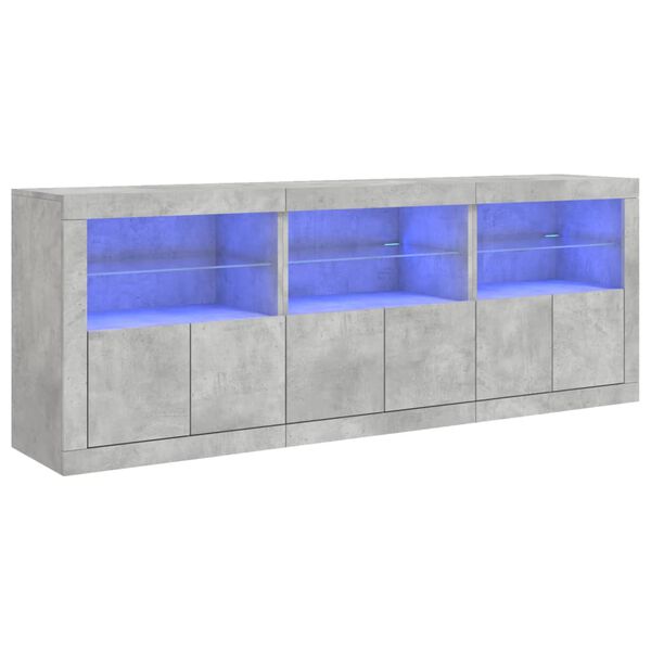 vidaXL Skenkur me&eth; LED-Lj&oacute;sum Steypugr&aacute;r 181,5x37x67 cm