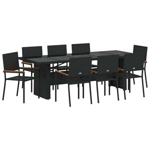 vidaXL Gar&eth;ur bor&eth;sett 9 pcs Svartur p&oacute;l&yacute;rattan