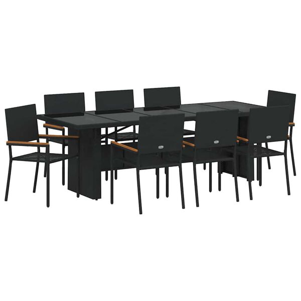 vidaXL Gar&eth;ur bor&eth;sett 9 pcs Svartur p&oacute;l&yacute;rattan