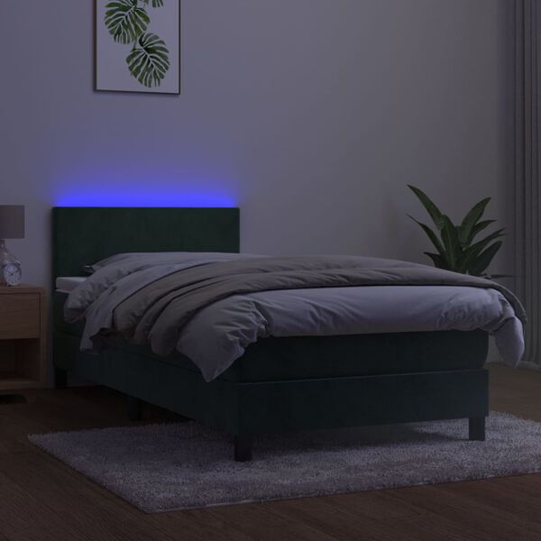 vidaXL H&oacute;lfa&eth; Springr&uacute;m me&eth; D&yacute;nu&LED D&ouml;kkgr&aelig;nt 90x190 cm Flauel