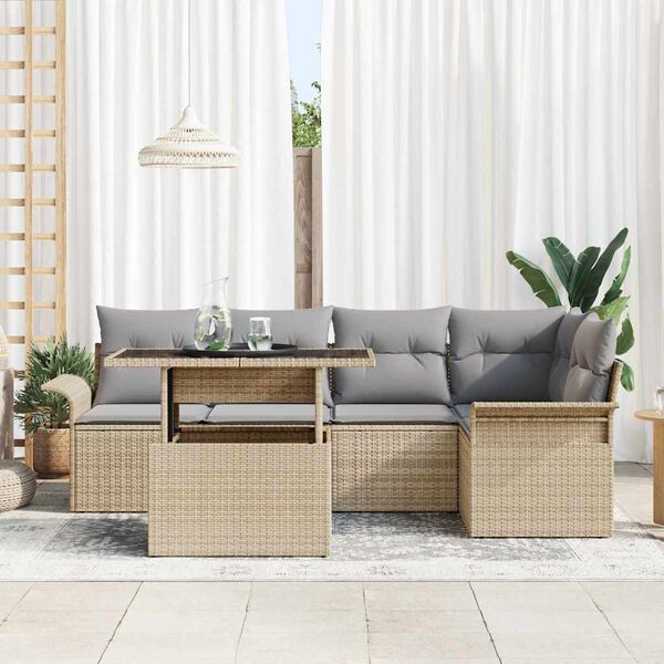 vidaXL Gar&eth;s&oacute;fa sett me&eth; p&uacute;&eth;i 6 pcs Drapplita&eth;ur p&oacute;l&yacute;rattan