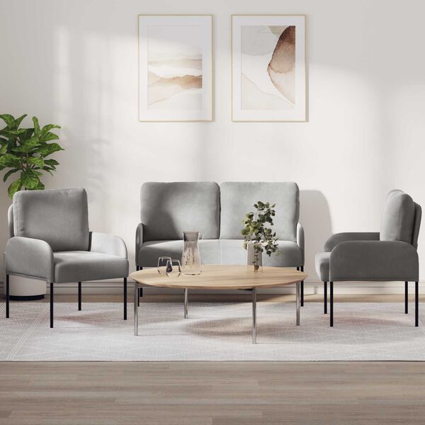 vidaXL S&oacute;fasett me&eth; p&uacute;&eth;i 3 pcs Lj&oacute;sgr&aacute;r 115 x 56 x 80 cm Krossvi&eth;ur