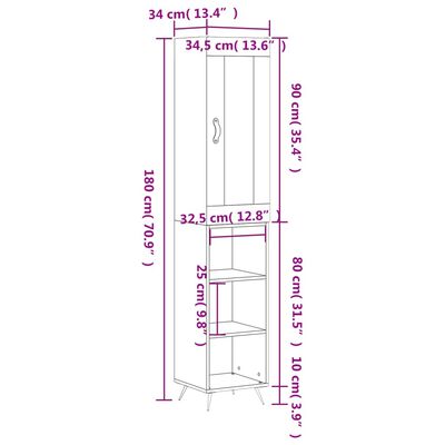 vidaXL Skenkur Háglans hvítt 34,5x34x180 cm Samsettur Viður