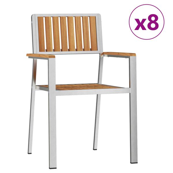 vidaXL Gar&eth;st&oacute;ll 8 pcs Br&uacute;nn 56 x 54,5 x 87 cm Solid teak vi&eth;ur