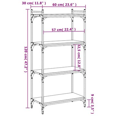 vidaXL Bókahilla með 4 Hillum Svört 60x30x120 cm Samsettur Viður