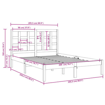 vidaXL Rúmgrind Gegnheill Viður 200x200 cm