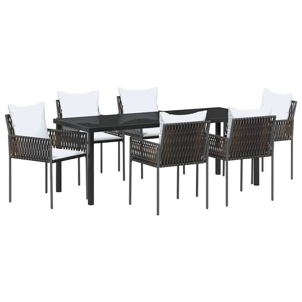 vidaXL Gar&eth;ur bor&eth;sett 7 pcs Br&uacute;nn og svartur PE rattan
