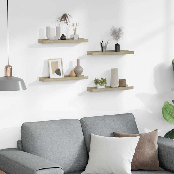 vidaXL Vegghillur 4 stk. Sonoma Eikarlita&eth;ar 40x9x3 cm