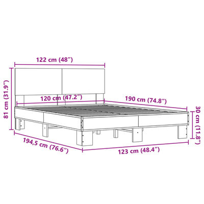 vidaXL Rúmgrind án Dýnu Sonoma Eikarlitur 120x190 cm