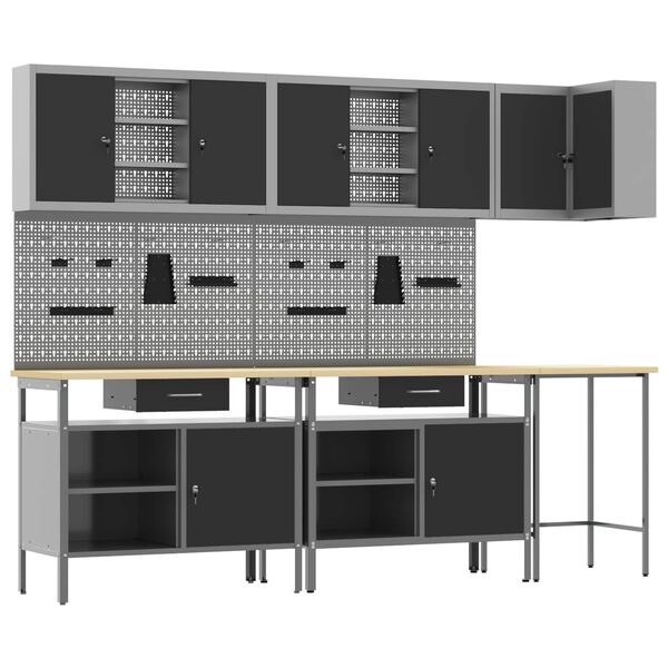 vidaXL Vinnusk&aacute;paset me&eth; sk&uacute;ffu me&eth; hillu 10 pcs Svartur og gr&aacute;r