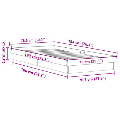 vidaXL LED Rúmgrind Vaxbrúnn 75x190 cm Gegnheil Fura