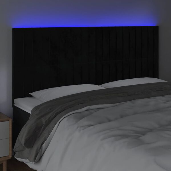 vidaXL LED h&ouml;fu&eth;gafl Svart 180x5x118/128 cm Flauel