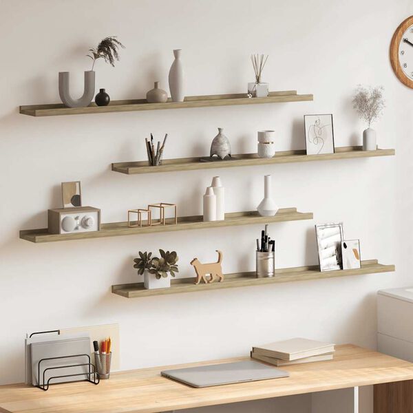 vidaXL Vegghillur 4 stk. Sonoma Eikarlita&eth;ar 100x9x3 cm