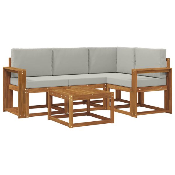 vidaXL &Uacute;ti s&oacute;fasett me&eth; p&uacute;&eth;i 5 pcs N&aacute;tt&uacute;rulegt og Lj&oacute;st Gr&aacute;tt