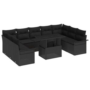 vidaXL Gar&eth;s&oacute;fa sett me&eth; p&uacute;&eth;i me&eth; kodda 10 pcs Svartur Poly Rattan