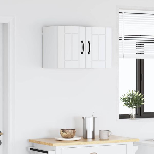 vidaXL Vegghengdur eldh&uacute;ssk&aacute;pur Hv&iacute;tt 60 x 31 x 40 cm Samsettur vi&eth;ur