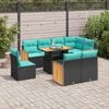 vidaXL 9 stykki gar&eth;s&oacute;fasett me&eth; p&uacute;&eth;um Black Poly Rattan Acacia