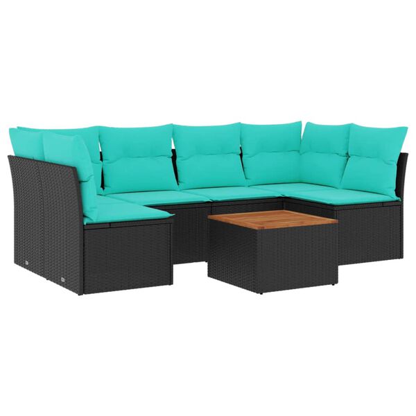 vidaXL 7 Hluta Gar&eth;s&oacute;fasett me&eth; S&aelig;tisp&uacute;&eth;um Svart P&oacute;l&yacute;rattan