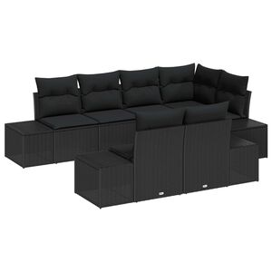 vidaXL Gar&eth;s&oacute;fa sett me&eth; p&uacute;&eth;i 7 pcs Svartur p&oacute;l&yacute;rattan