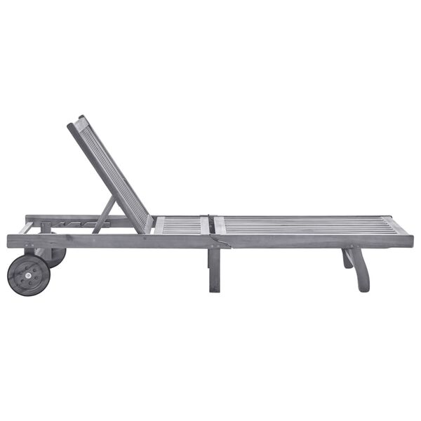 vidaXL Samleggjanlegur S&oacute;lbekkur me&eth; Sessu Gr&aacute;r Gegnheill Akas&iacute;uvi&eth;ur