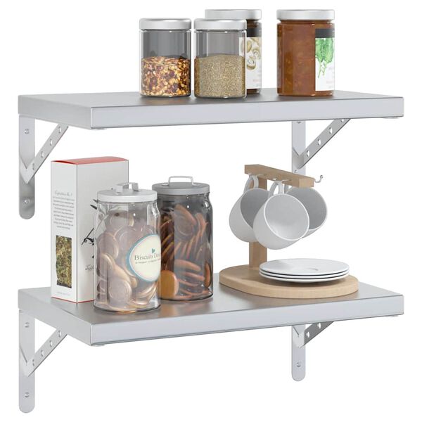 vidaXL Vegghillur 2 stk. 50x30 cm Silfurlita&eth; Ry&eth;fr&iacute;tt St&aacute;l