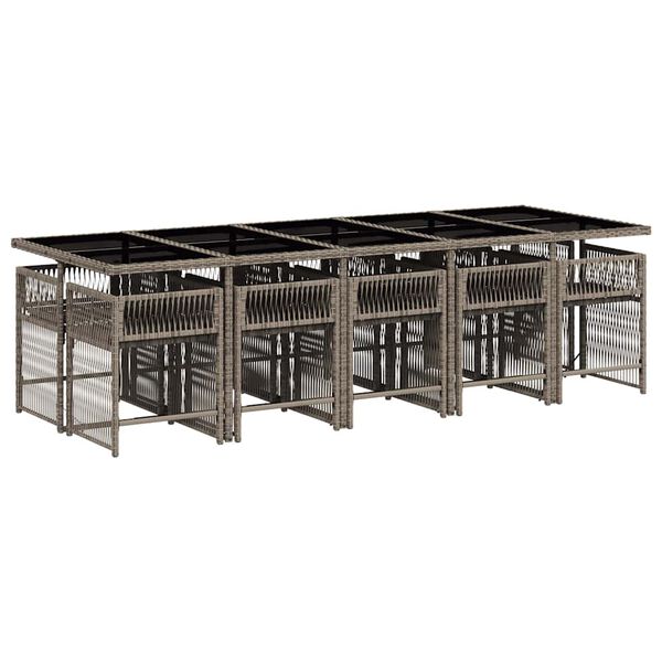 vidaXL 11 Hluta Gar&eth;h&uacute;sgagnasett me&eth; S&aelig;tisp&uacute;&eth;um P&oacute;l&yacute;rattan Gr&aacute;tt