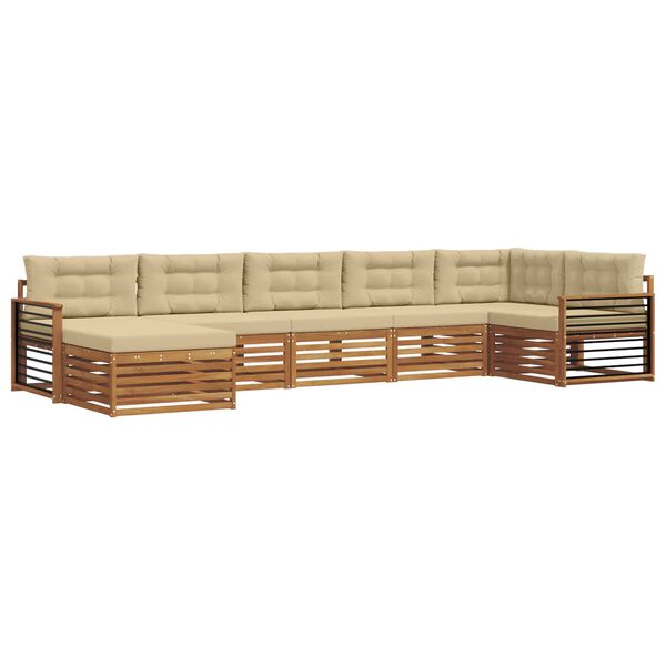 vidaXL S&oacute;fasett me&eth; p&uacute;&eth;i 7 pcs N&aacute;tt&uacute;rulegt og B&eacute;ig Hrein akas&iacute;utr&eacute;