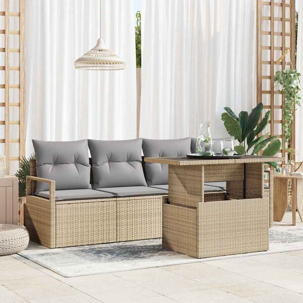 vidaXL Gar&eth;s&oacute;fa sett me&eth; geymslu 5 pcs Drapplita&eth;ur p&oacute;l&yacute;rattan