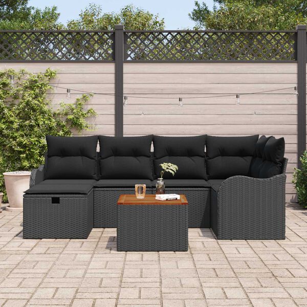 vidaXL Garðsófa sett með púði með geymslu 7 pcs Svartur Poly rattan