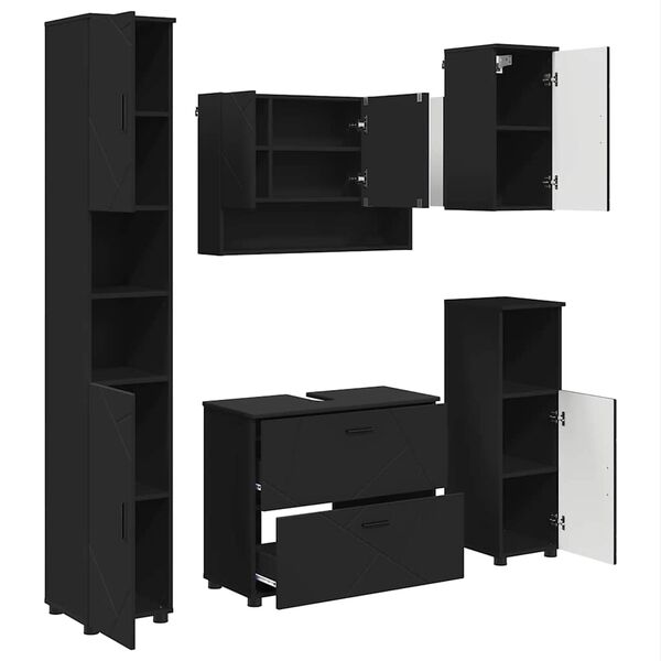 vidaXL Ba&eth;herbergismublasett 5 pcs Svartur Sni&eth;in vi&eth;ur og m&aacute;lmur