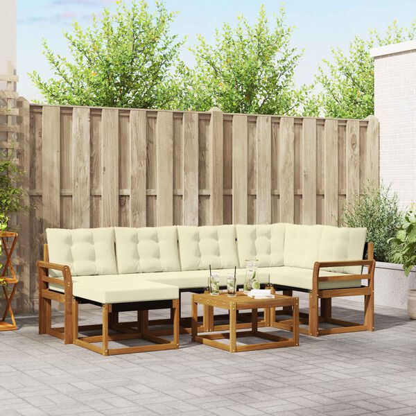 vidaXL &Uacute;ti s&oacute;fasett me&eth; p&uacute;&eth;i 7 pcs N&aacute;tt&uacute;rulegt og Krem