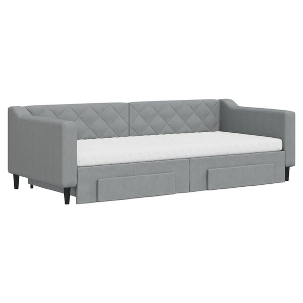 vidaXL Svefns&oacute;fi me&eth; Hj&oacute;lapl&ouml;tu og Sk&uacute;ffum Lj&oacute;sgr&aacute;r 90x200 cm Efni