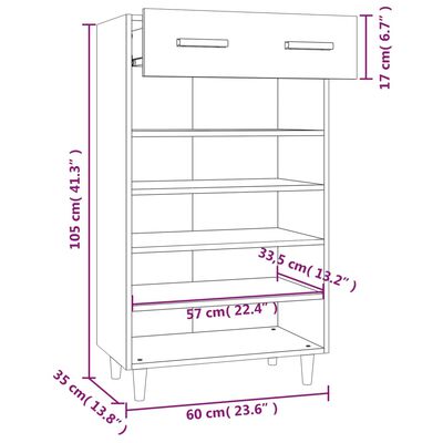 vidaXL Skóskápur Háglans Hvítur 60x35x105 cm Samsettur Viður