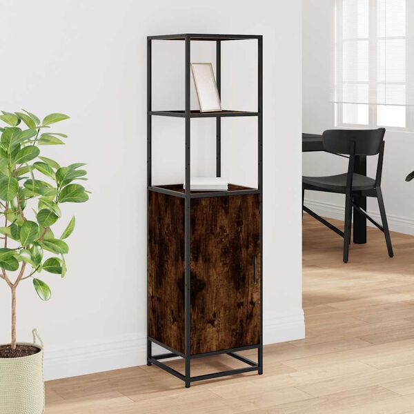 vidaXL Highboard Reykt Eik 35,5x35x139 cm Hanna&eth;ur vi&eth;ur og m&aacute;lmur