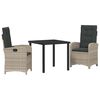 vidaXL Gar&eth;ur bor&eth;sett me&eth; p&uacute;&eth;i 3 pcs Lj&oacute;sgr&aacute;r p&oacute;l&yacute;rattan