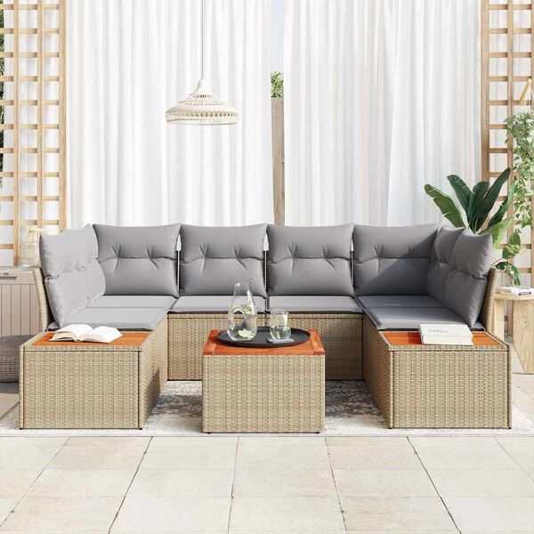 vidaXL Gar&eth;s&oacute;fa sett me&eth; p&uacute;&eth;i 6 pcs Drapplita&eth;ur Poly rattan