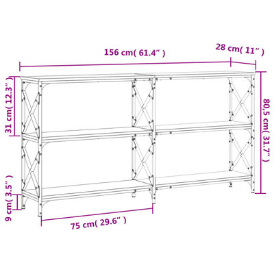 vidaXL Veggborð Grátt Sonoma 156x28x80,5 cm Samsettur Viður