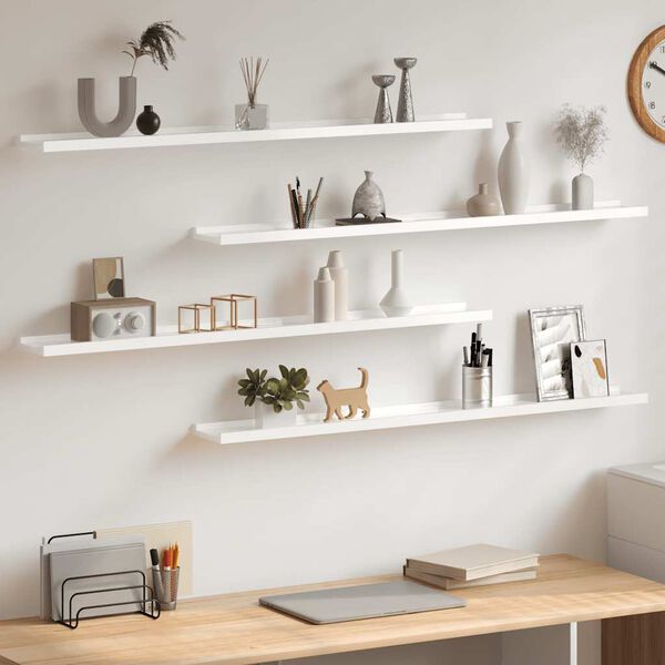 vidaXL Vegghillur 4 stk. H&aacute;glansandi Hv&iacute;tar 100x9x3 cm