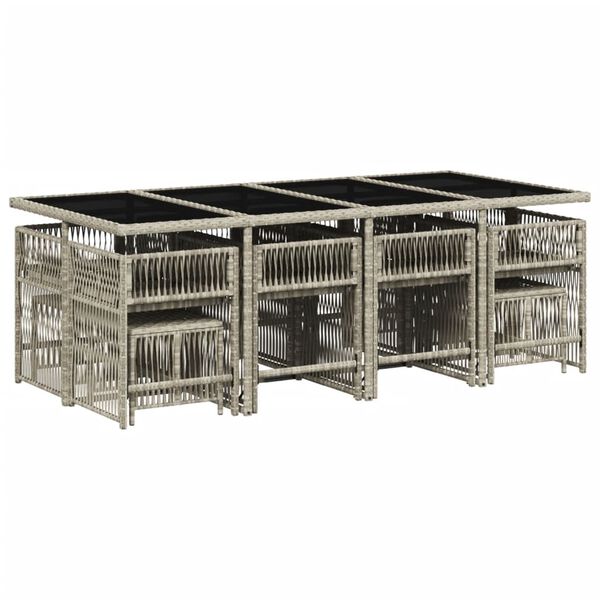 vidaXL 13 Hluta Gar&eth;bor&eth;stofusett me&eth; P&uacute;&eth;um Lj&oacute;sgr&aacute;r P&oacute;l&yacute;rattan