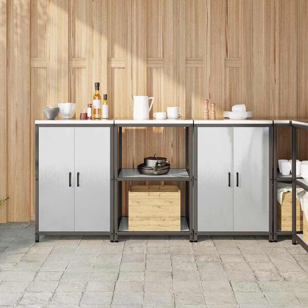 vidaXL Eldh&uacute;s geymslu sett me&eth; hillu 3 pcs Silfur Ry&eth;fr&iacute;tt St&aacute;l