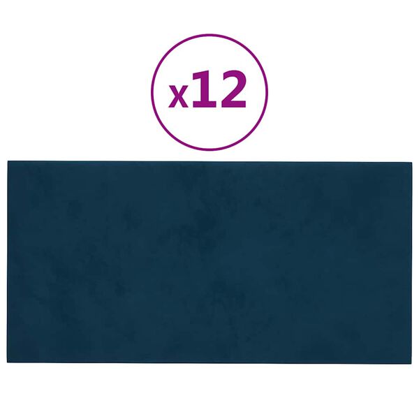 vidaXL Vegg&thorn;il 12 stk. Bl&aacute; 60x30 cm Flauel 2,16 m&sup2;