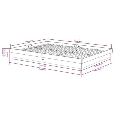 vidaXL Rúmgrind án Dýnu Svört Gegnheil Viður King Size