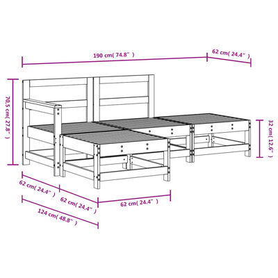 vidaXL 4 Hluta Garðsófasett Hvítt Gegnheil Fura